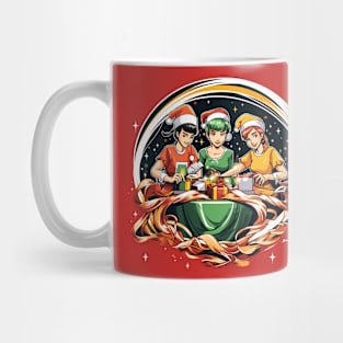 Christmas Elves: Gift Wrapping by the Table Mug